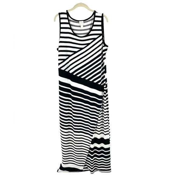 Chicos Collection Size 2 US 12 Large Knit Kit Diagonal Striped Maxi Dress Slinky - Picture 12 of 12